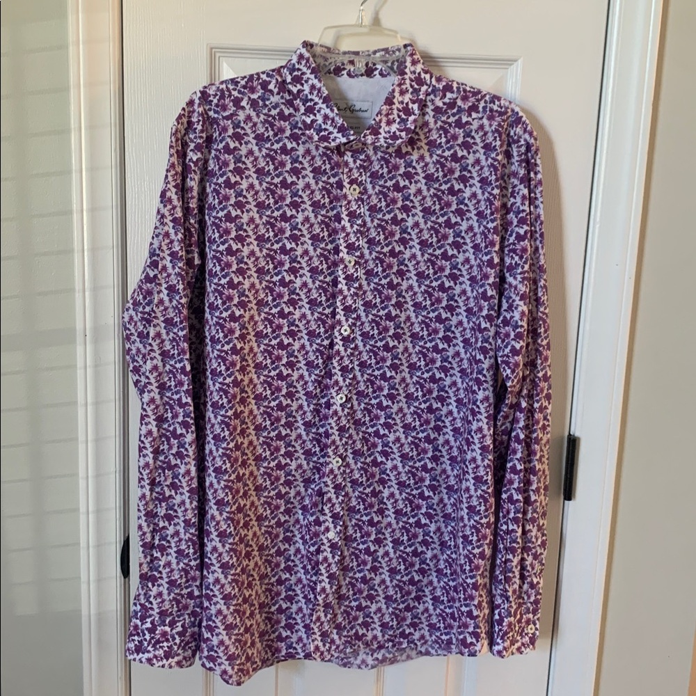 Robert Graham Men’s Purple Floral Dress Button Down Shirt 17.5” Neck
